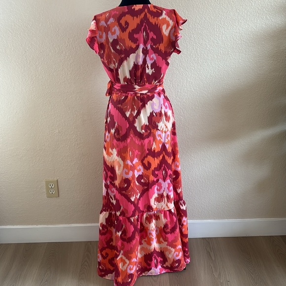 Bar III Flutter-Sleeve Wrap Pink Paisley Maxi Dress 0028 - Picture 6 of 9